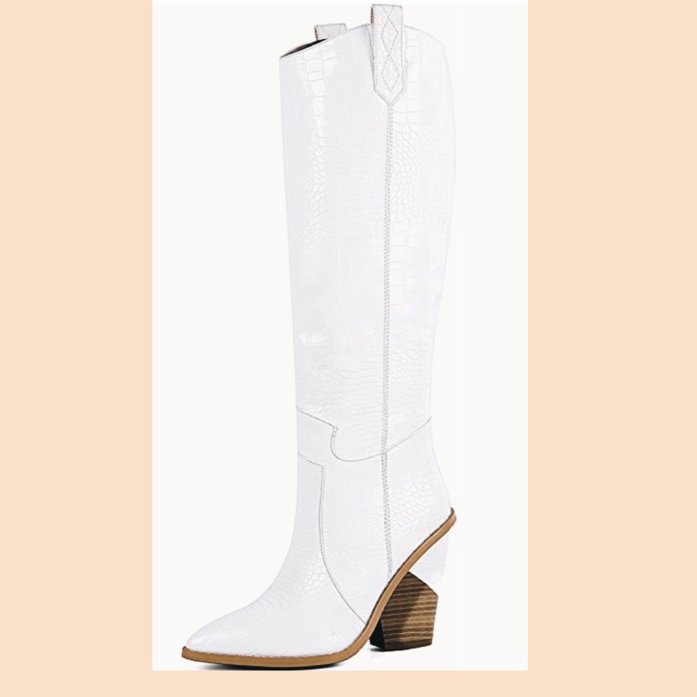Knee High White Cowgirl Boots